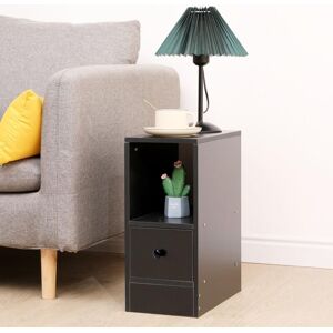 NICEME Small Bedside Cabinet, Narrow Nightstand Side Table, Slim Bedside Table with Drawer & Open Shelf for Bedroom, Living Room Sofa Side End Table - Black