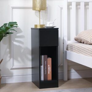 NICEME Slim Wood Bedside Table Bedroom Nightstand with Shelf and Drawer, Narrow Bathroom Small Floor Storage Cabinet Living Room End Table Sofa Side Table