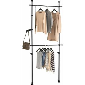 FRG109-SCH, Black Telescopic Wardrobe Organiser, Hanging Rail, Clothes Rack, Adjustable Storage Shelving - Sobuy