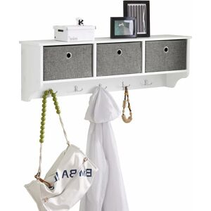 Sobuy - White Wood Wall Storage Cabinet Unit with 3 Baskets & Hooks FRG282-W