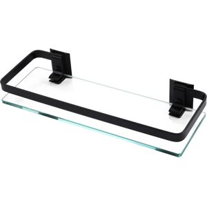 Aluminum Bathroom Wall Shelf, Extra Thick Tempered Glass, 1-Tier Rectangle Basket, Black Wall Mounted, 35x12x4.5cm - Sollbry