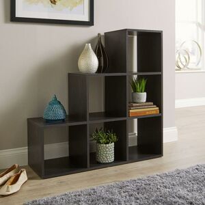 Home Source - Step Style Storage Cube 6 Shelf Bookcase Wooden Display Staircase Unit Black