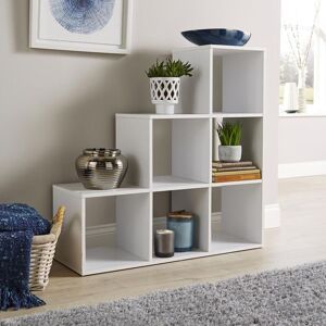 Home Source - Step Style Storage Cube 6 Shelf Bookcase Wooden Display Staircase Unit White