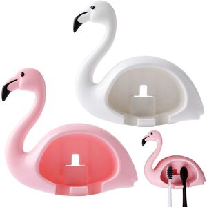ZVD - Toothbrush Holder, 2 Pcs Flamingo Shape Antibacterial Animal Wall Mounted Toothbrush Holder Multifunctional Wall Mounted Toothbrush Holder