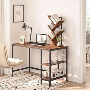 HOOBRO Tree Book Shelf 71 cm, 4-Tier Small Bookcase, Floor Free Standing Bookshelf, Desktop Bookcase, Display Book Magazine CDs Rack, Rustic Brown and Black