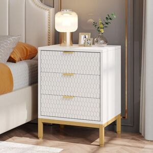 Tribesigns Modern Nightstand, 25.8 Tall Bedside Table with 3 Drawers, Contemporary End Side Table with Storage for Bedroom, Living Room, White and
