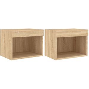 Vidaxl - Bedside Cabinets with led Lights Wall-mounted 2 pcs Sonoma Oak