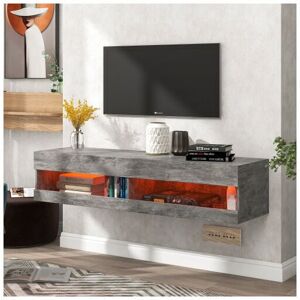 Dewdat - tv Stand with led Lights, Floating Entertainment Center Media Console, Wall Mounted High Gloss Modern Storage Shelf, Grey