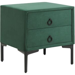 Beliani - Velvet Bedside Table Nightstand Dark Green 2 Storage Drawers Black Metal Legs Sezanne