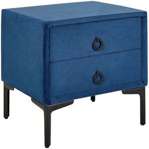 Beliani - Velvet Bedside Table Nightstand Blue 2 Storage Drawers Black Metal Legs Sezanne