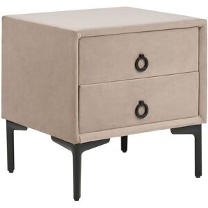 Beliani - Velvet Bedside Table Nightstand Taupe 2 Storage Drawers Black Metal Legs Sezanne