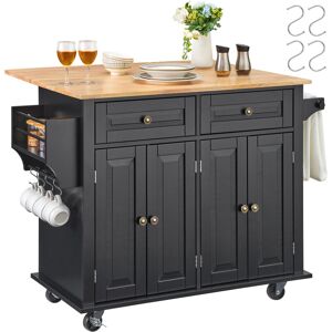 VEVOR Kitchen Island Cart, 43' Wood Top Mobile Carts with Storage Cabinet, Rolling Table with Drop Leaf, Spice Rack, Towel Bar, Adjustable Shelf, Drawer,