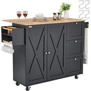 VEVOR Kitchen Island Cart, 56' Wood Top Mobile Carts with Storage Cabinet, Rolling Table with Drop Leaf, Spice Rack, Towel Bar, Adjustable Shelf, Drawer,