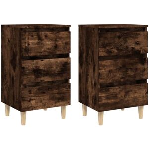 Vidaxl - Bed Cabinets with Solid Wood Legs 2 pcs Smoked Oak 40x35x69 cm