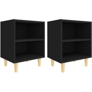 Vidaxl - Bed Cabinets with Solid Wood Legs 2 pcs Black 40x30x50 cm