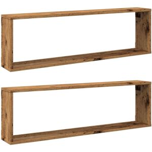 Wall Cube Shelves 2 pcs Old Wood 100x15x30 cm Engineered Wood Vidaxl