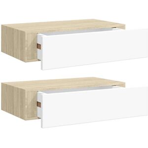 Wall Drawer Shelves 2 pcs Oak and White 40x23.5x10cm mdf Vidaxl
