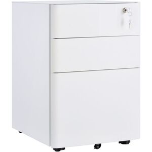 Vinsetto 3 Drawer Metal Filing Cabinet Lockable 5 Wheels Under Desk White