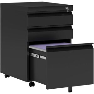 Vinsetto - 3 Drawer File Cabinet, Lockable Metal Filling Cabinet Black