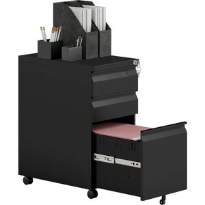 Steel File Cabinet with Lock and Wheels for Home Office, Black - Vinsetto