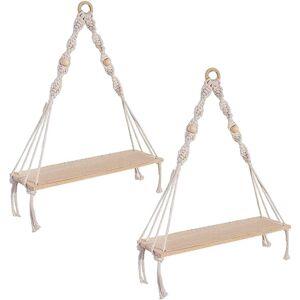 Tlily - Wall Hanging Shelf ,Boho Shelves With Wood ,2 Pcs Handmade Macrame for Plants and Decor