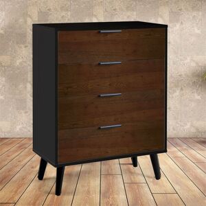 MARLBOROUGH Walnut Oak and Matt Black Wide Chest of Drawers (4 Drawers)