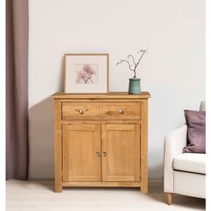 HALLOWOOD FURNITURE Waverly Oak Small Sideboard with 1 Large Drawer & Cupboard, Solid Wooden Small Cupboard with Adjustable Shelf, Compact Dresser, Sideboard Storage