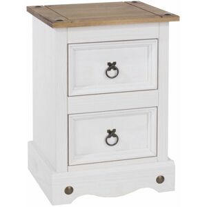 Home Source - White Corona Pine Bedside Cabinet 2 Drawer Bedroom Side Table Nightstand Waxed