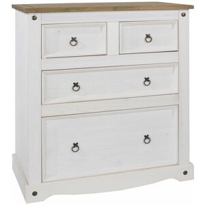 Home Source - White Corona Pine Chest of 4 Drawers Two Tone Solid Mexican Wood 2+2 Drawers