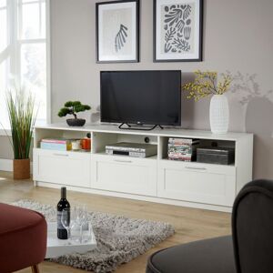 HOME SOURCE White TV Floor Stand with 3 Drawers Modern Media Console for Living Room Storage