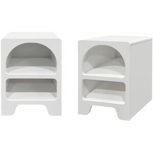 Sweeek - Pair of white wood-effect organic bedside tables, 2 niches, Thessa, White, 40x40x55 cm