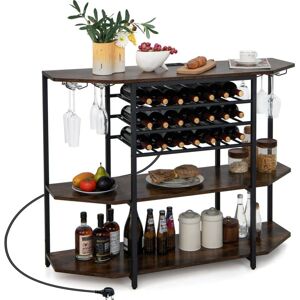 Costway - Wine Bar Cabinet 3 Tier Industrial Wine Rack with Storage Shelves Glass Holder