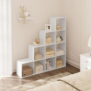 WOLTU 10 Cube Bookcase Staircase Shelf Wooden Display Storage Rack Free Standing Shelf Unit, White