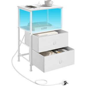 1x End Table with Charging Station, 2 Drawers Cabinet and 1 Open Shelf, Side Table for Living Room, White - Woltu