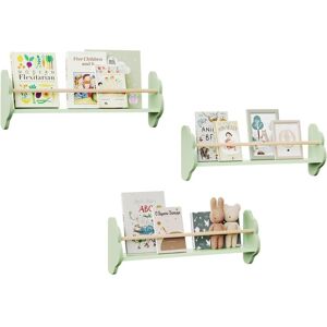 3x Kids Floating Shelf Bookcase Toy Organiser Storage, Green - Woltu