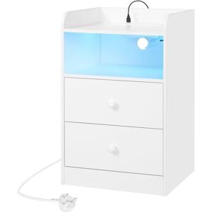 1x Bedside Table,3-tier Nightstand,LED Bedside Cabinet,Side Cabinet for Bedroom Living Room, White - Woltu