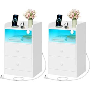 WOLTU 2x Bedside Table,3-tier Nightstand,LED Bedside Cabinet,Side Cabinet for Bedroom Living Room, White