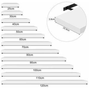 High Gloss Floating Shelf Shelves Display Unit Wall Mounted bookcases 2 x White 80 cm - Woltu