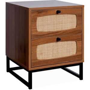 Sweeek - Wood and cane bedside table, Retro, Natural, 40x40x52 cm
