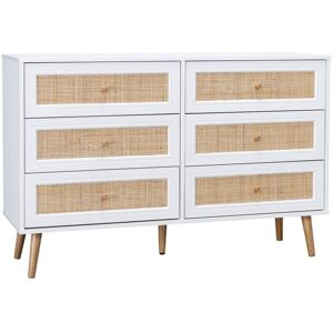 Sweeek - 6-drawer chest with wood and cane effect, Boheme, White, 120x39x79 cm
