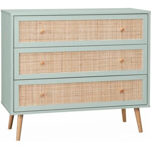 SWEEEK 3-drawer chest with wood and cane effect, Boheme, Celadon Green, 90x39x79 cm