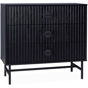 SWEEEK 3-drawer chest with a wooden-effect and black grooves, Bazalt, Black, 90x39x83 cm