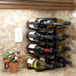 TLILY Wooden Bamboo Wine Rack 12 Bottle Bar Dining Storage Liquor Holder