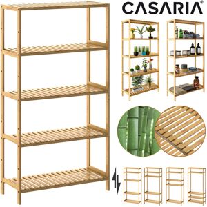 Casaria - Bamboo Standing Shelf Unit 5 Tiers Height Adjustable Bathroom Storage Shelves Wardrobe Shoe Rack Lounge Kitchen Hallway Plant Stand Book