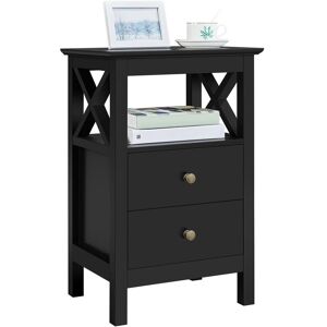 Farmhouse Bedside Table with 2 Drawer 1 Shelf Storage Cabinet Sofa Side Table, Black - Yaheetech