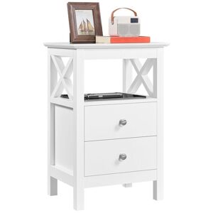 Farmhouse Bedside Table with 2 Drawer 1 Shelf Storage Cabinet Sofa Side Table, White - Yaheetech