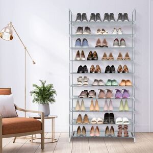 Youyijia 10Tier Shoe Storage - 98x27x177cm Tall, Large Shoe Rack Holds 50 Pairs, Organiser Shelf For Home Hall, Living Room, Hallway, Bedroom - Grey