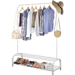 Youyijia Clothes Rail Heavy Duty Clothing Rail for Bedroom Metal Garment Rack 110x33x150cm Clothing Rack with 2 Tier Shoe Storage Shelf and 6 Side