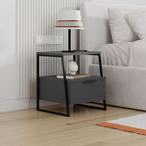 Fwstyle - 1 Drawer Anthracite Bedside Table - Modern Nightstand with Black Metal Frame - Spacious Drawer & Open Shelf - 50cm High Fwstyle - 1 Drawer Anthracite Bedside Table - Modern Nightstand with Black Metal Frame - Spacious Drawer & Open Shelf - 50cm High