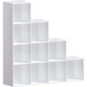 Home Discount - Durham 10 Cube Bookcase Staircase Shelf Wooden Display Storage Rack Free Standing Shelf Unit, White-5-White-Baskets Home Discount - Durham 10 Cube Bookcase Staircase Shelf Wooden Display Storage Rack Free Standing Shelf Unit, White-5-White-Baskets